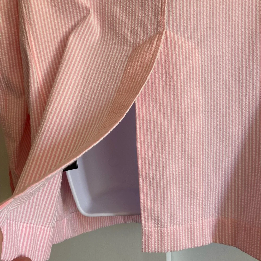 Denimist Pinstriped Pink Seersucker Deconstructed Oversized Blazer, XS Runs Big - Picture 12 of 14